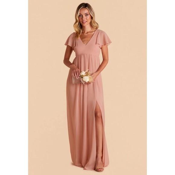 NWT Birdy Grey Hannah Empire Dress Pink Dusty Rose Small Chiffon Bridesmaid Flow - Picture 1 of 15